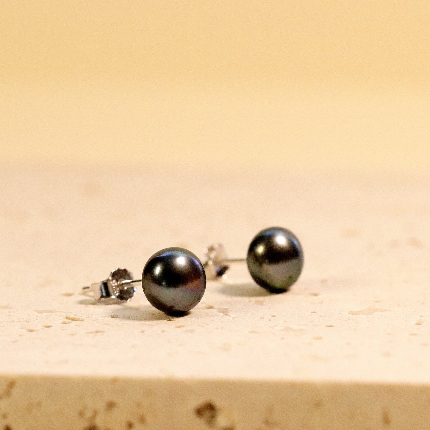 Black Freshwater 6mm Pearl Stud Earrings, Real Pearl Studs, Minimalist Style