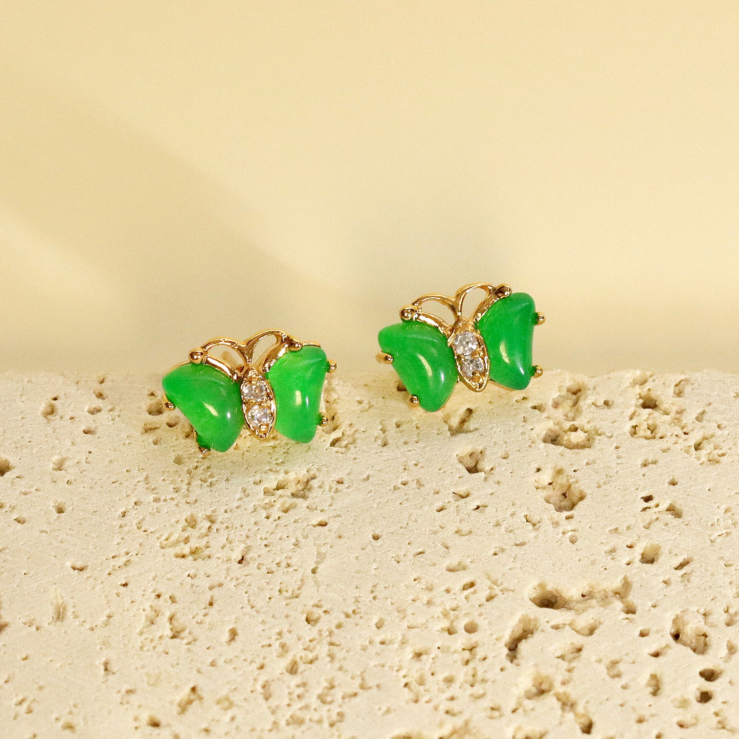 Green Jade Butterfly Stud Earrings, Natural Gemstones, Earrings for Daily Wearing