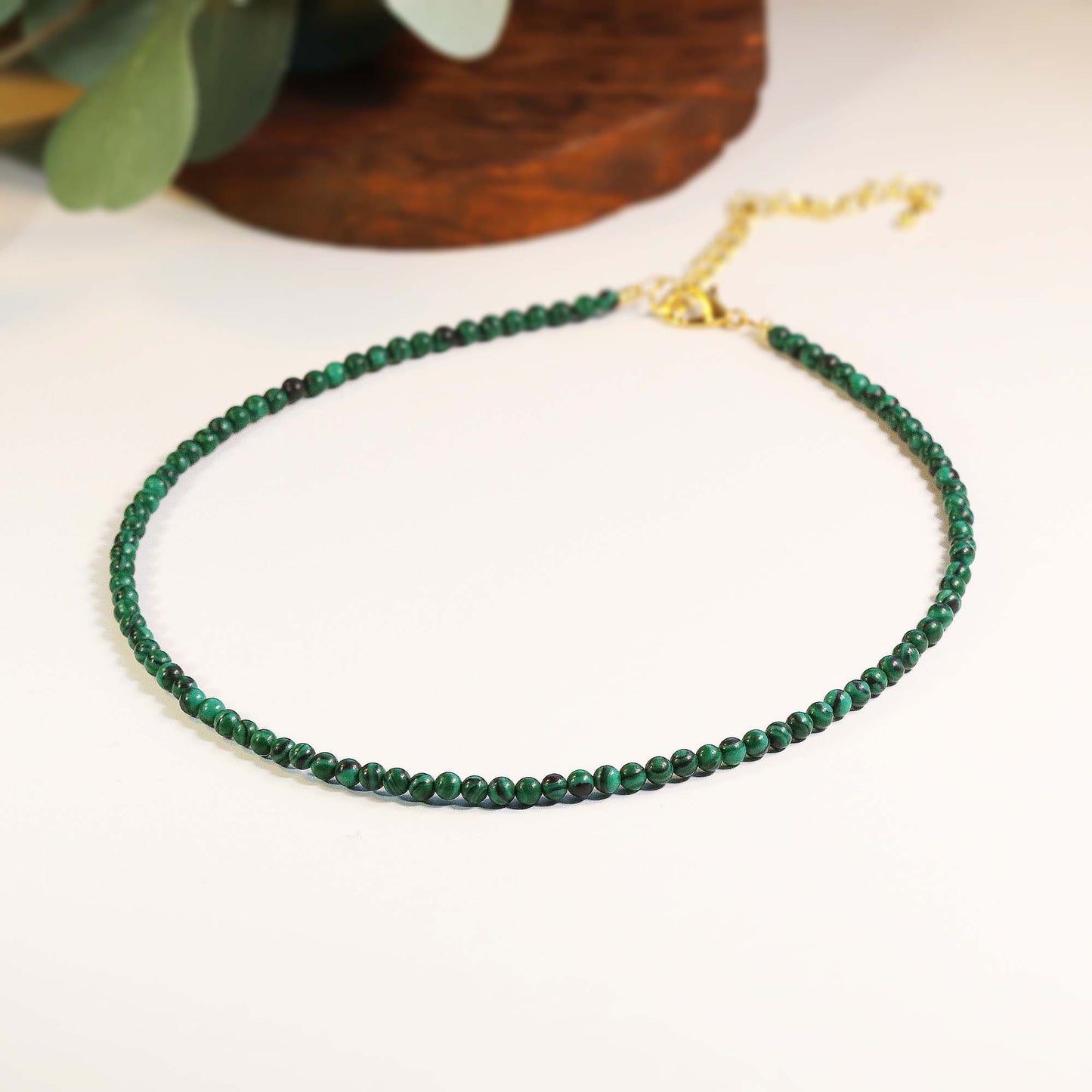 Malachite 3mm Round Beaded Choker, Bracelet