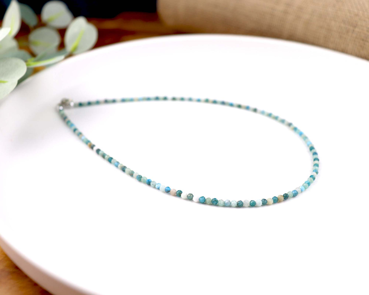 Amazonite and Apatite Crystal 3mm Faceted Beaded Choker, Bracelet, Natural Blue Gemstones