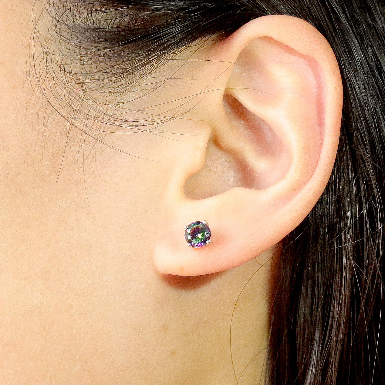 Black Mystic Cubic Zirconia Solitaire Stud Earrings Sterling Silver, Gemstone Earrings