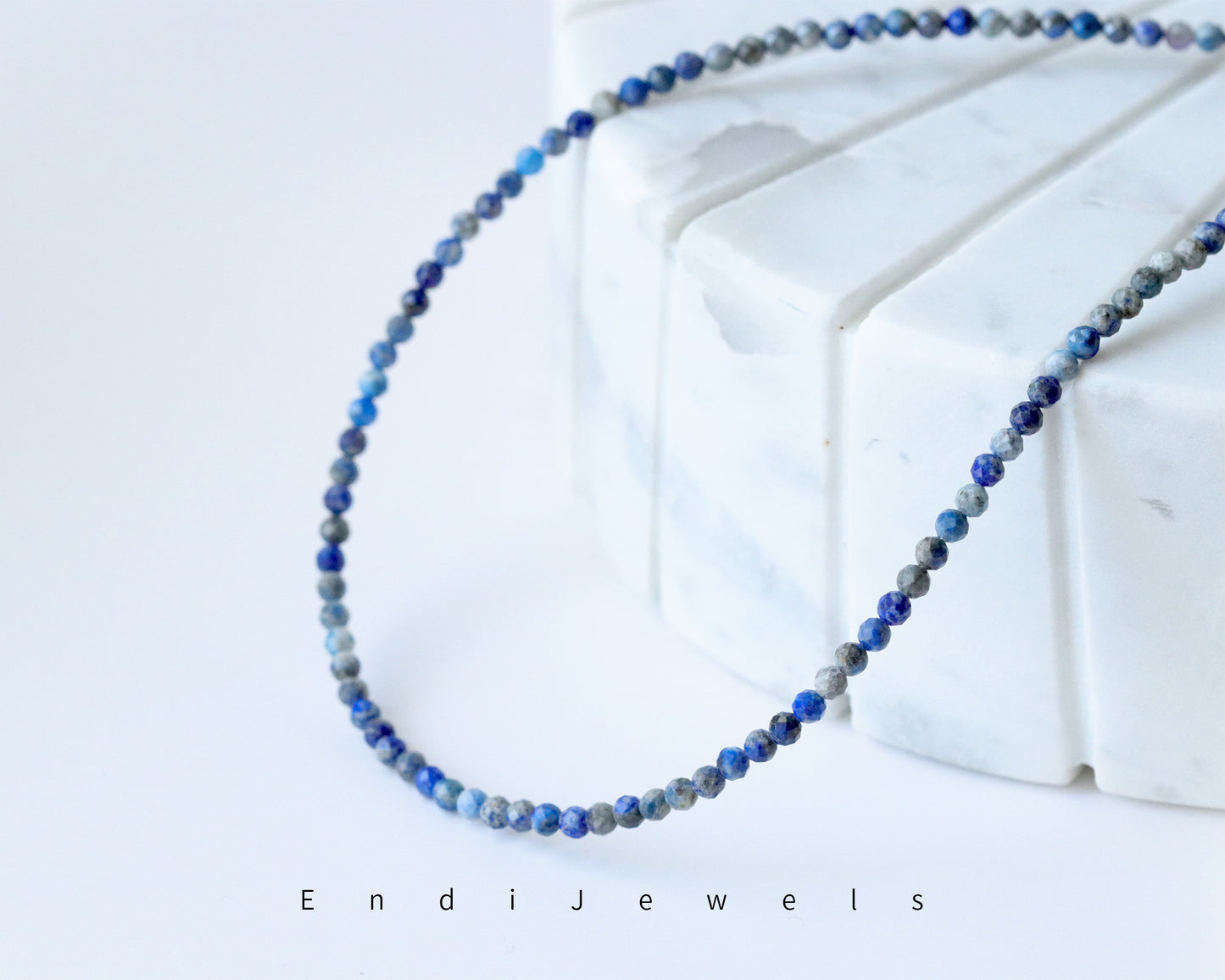 Lapis Lazuli 3mm Faceted Beaded Choker, Bracelet, Natural Gemstones, Lapis Lazuli AB Beads