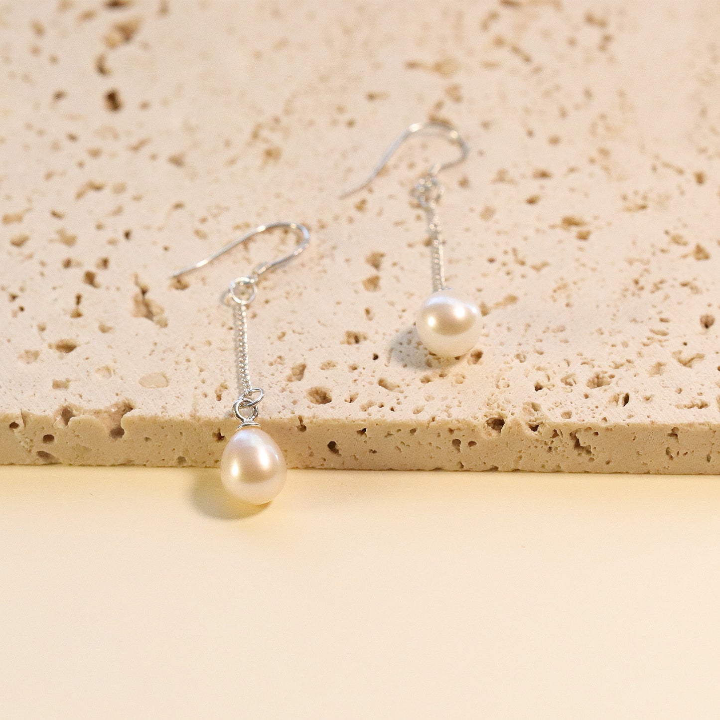 White Freshwater Pearl 8mm Oval-shaped Drop Dangle Earrings, 925 Sterling Silver, Daily Wearing