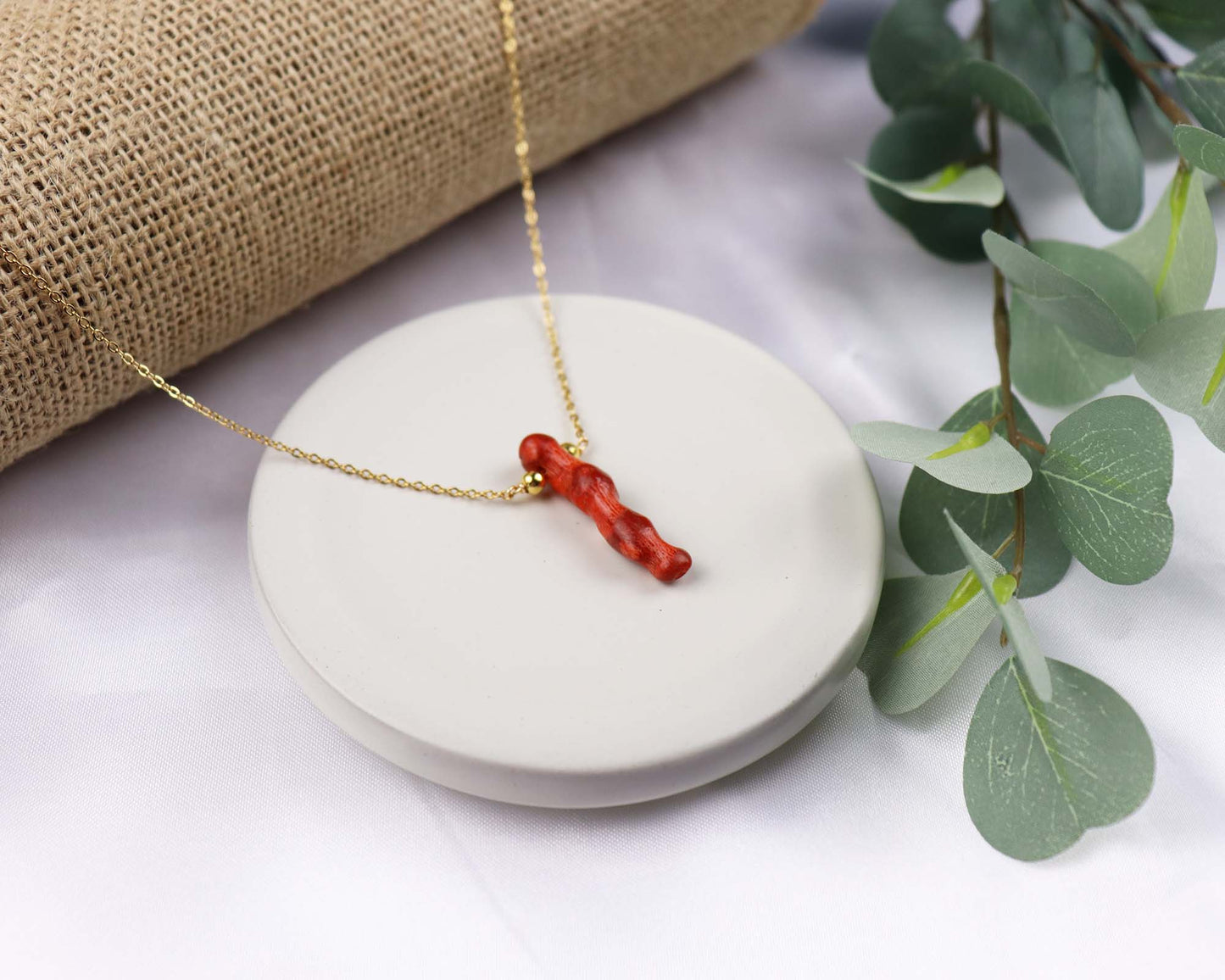 Red Coral Pendant Chain Necklace, Gold Chain Choker, Natural Gemstones