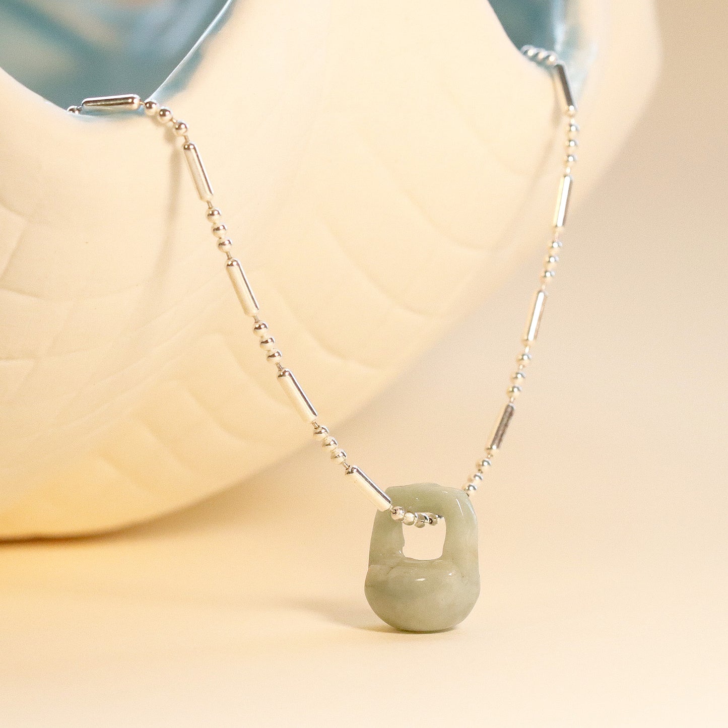 Natural Jade Pendent Chain Necklace, Sterling Silver Necklace, Minimalist Necklace