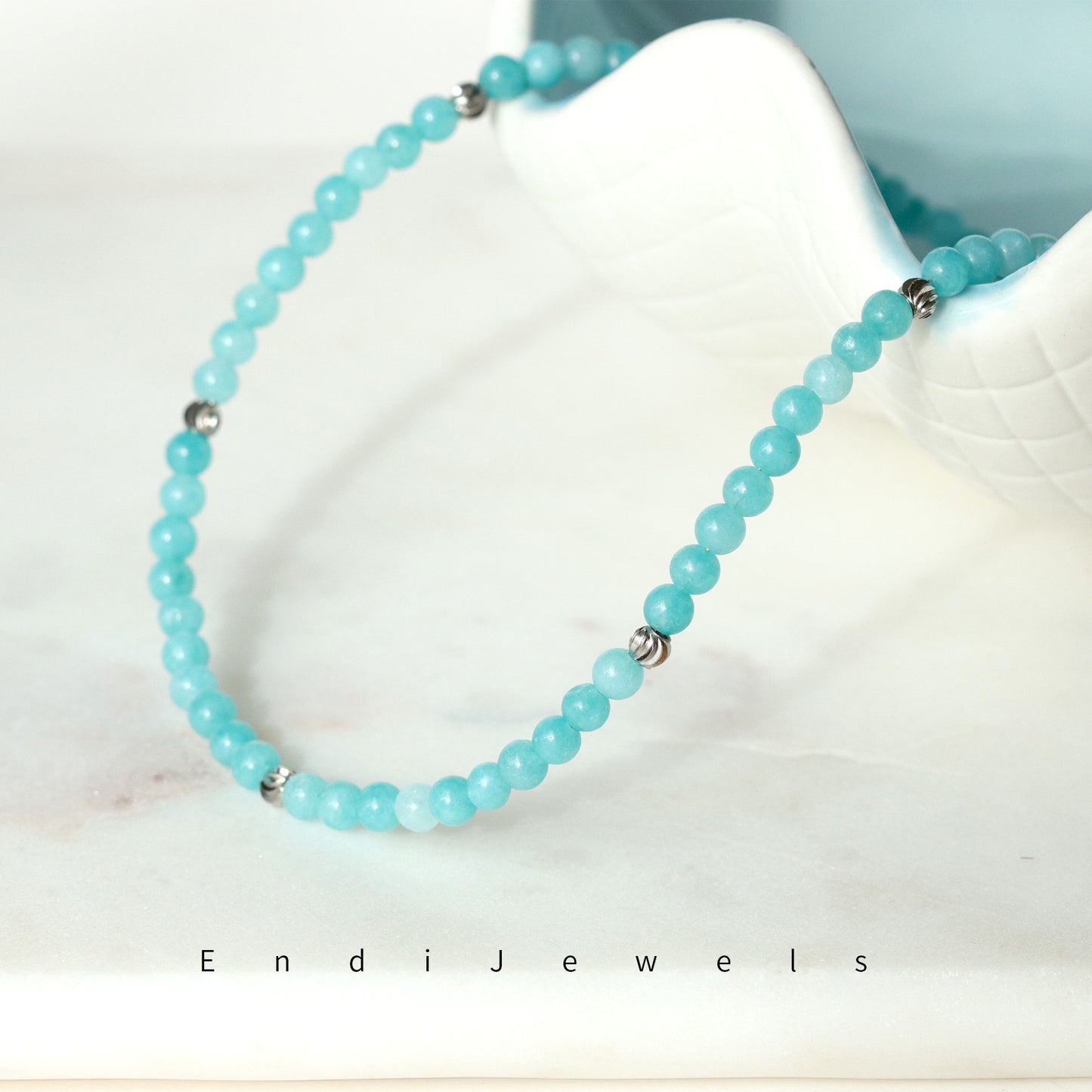 Amazonite 4mm Round Beaded Choker, Bracelet, Natural Blue Gemstones