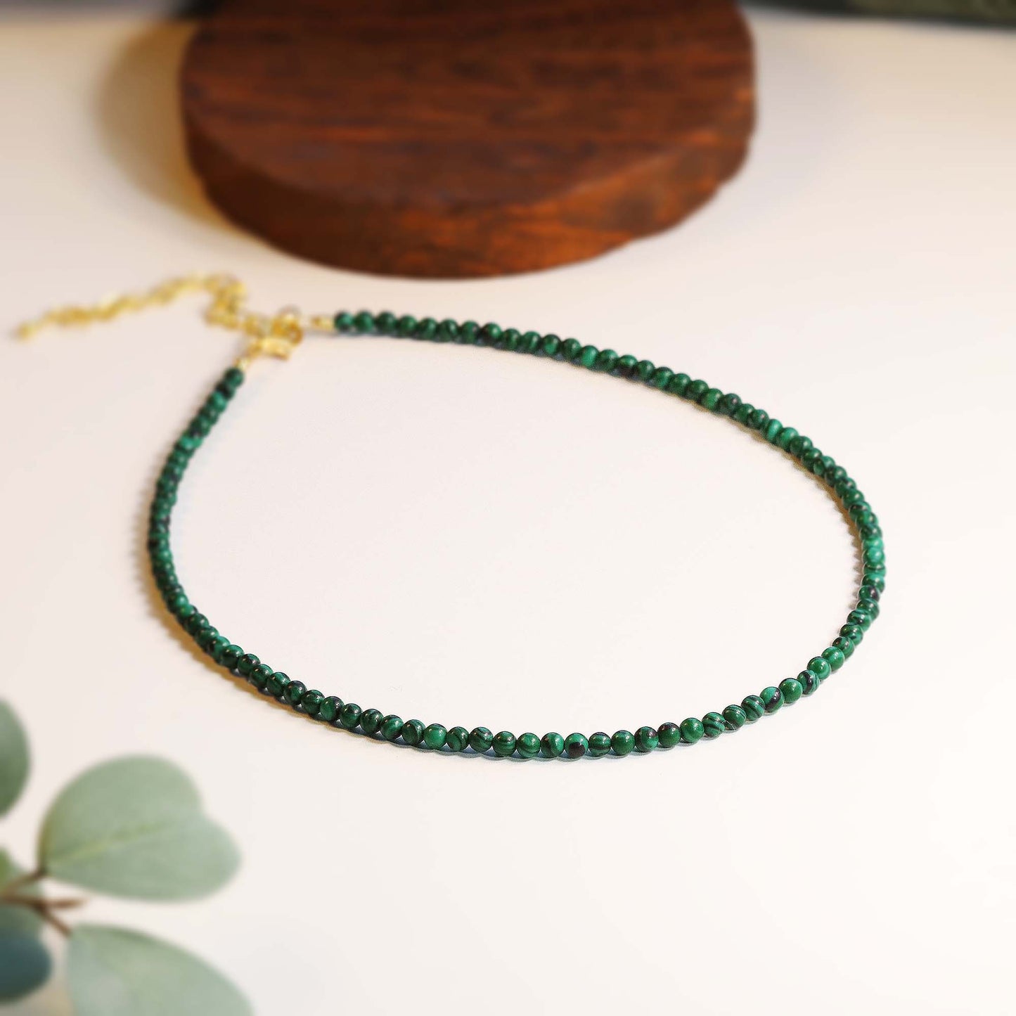 Malachite 3mm Round Beaded Choker, Bracelet