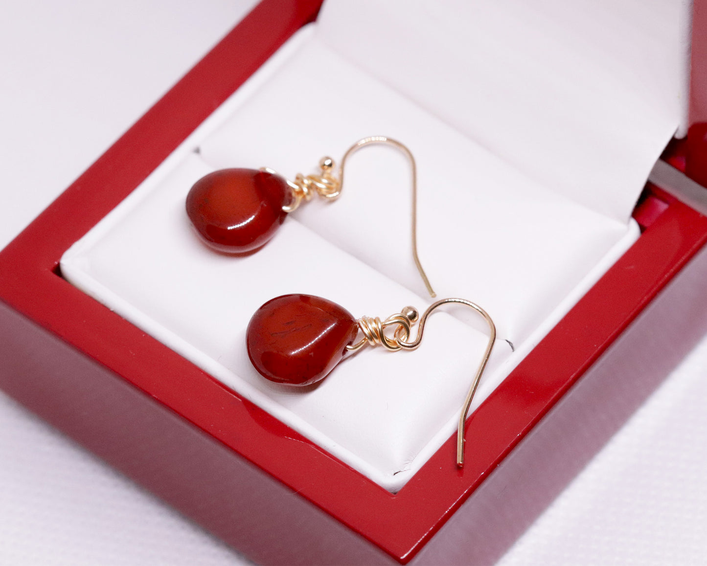 Natural Red Carnelian Teardrop-Shaped Drop Earrings, Genuine Gemstone Handmade Earrings