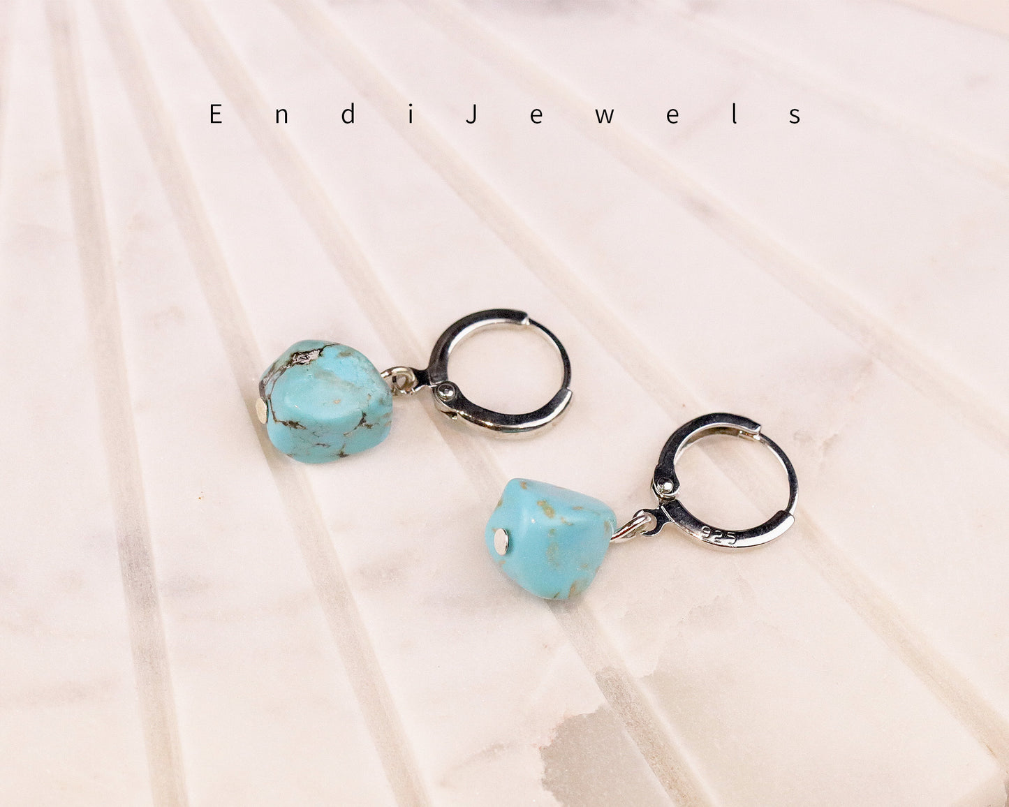 Blue Irregular Turquoise Stone Earrings, Natural Gemstone Drop Earrings