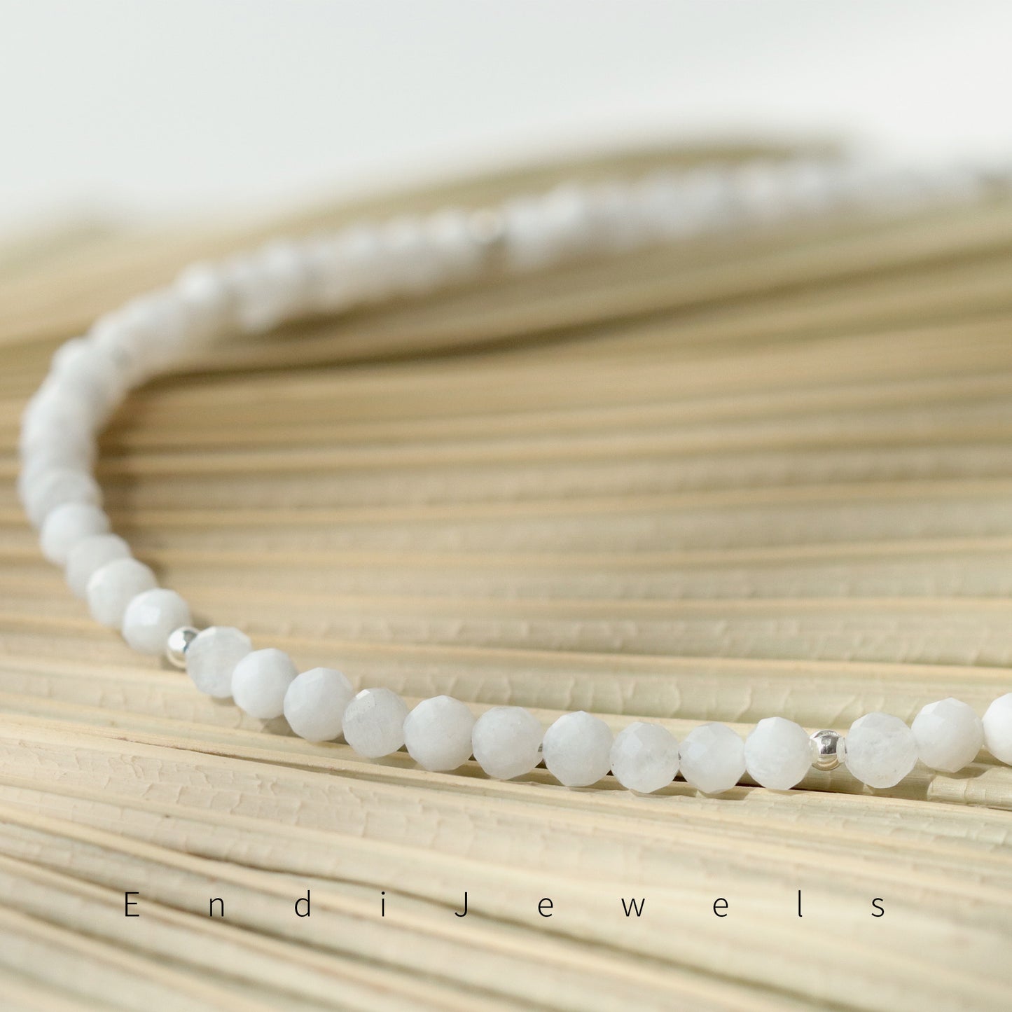 Moonstone 3mm Faceted Beaded Choker, Bracelet, Natural Gemstones