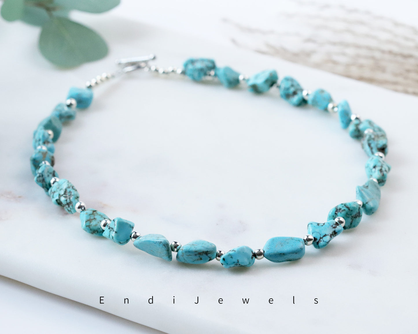 Blue Turquoise Irregular Stones Necklace, Bracelet, Natural Turquoise Gemstones, 10mm-15mm