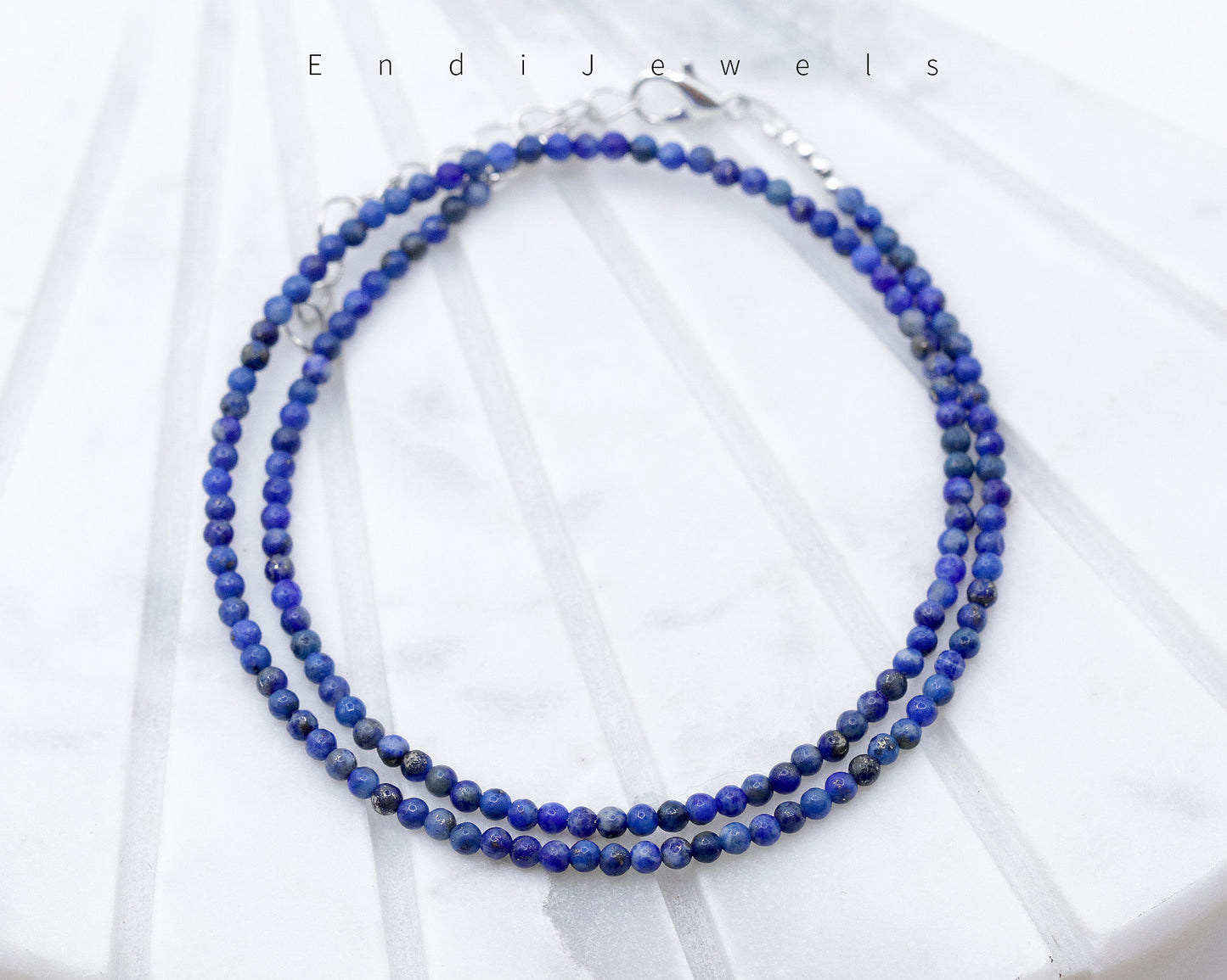 Lapis Lazuli 2mm Round Beaded Choker, Natural Gemstones, Tiny Beaded Necklace