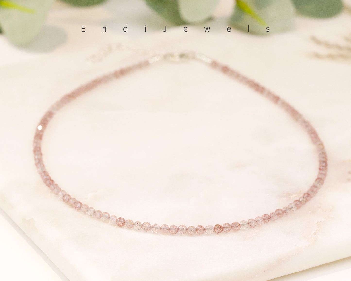 Strawberry Quartz 3mm Faceted Beaded Choker, Bracelet, Natural Gemstones