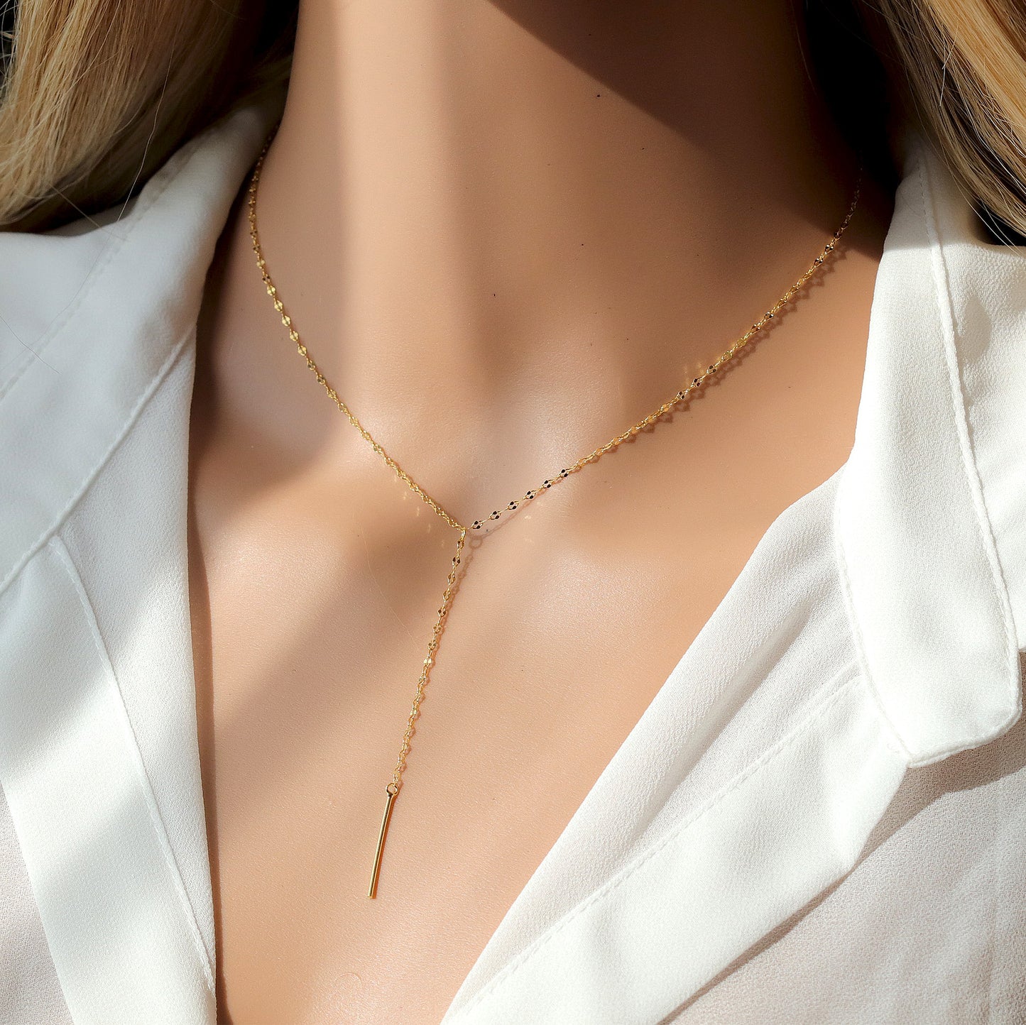 Long Chain Choker, Simple Gold Chain Necklace, 18K Plated 925 Sterling Silver, Minimalist Style