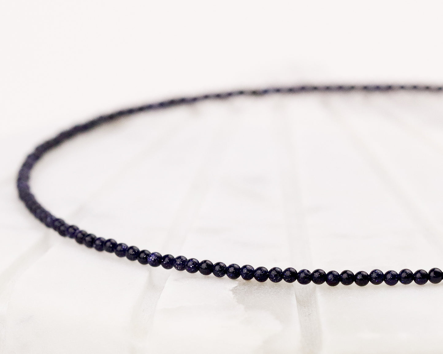 Blue Goldstone 2mm Round Beaded Choker, Bracelet, Tiny Beaded Necklace