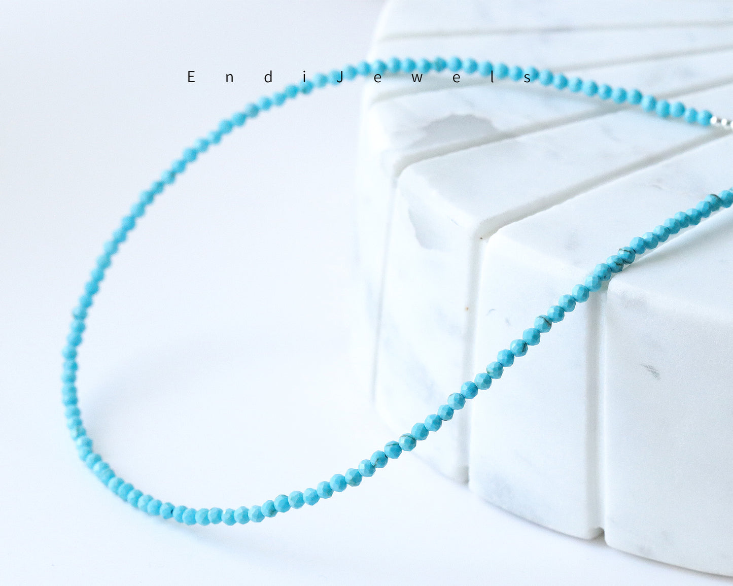 Blue Turquoise 3mm Faceted Beaded Choker, Bracelet, Natural Gemstones