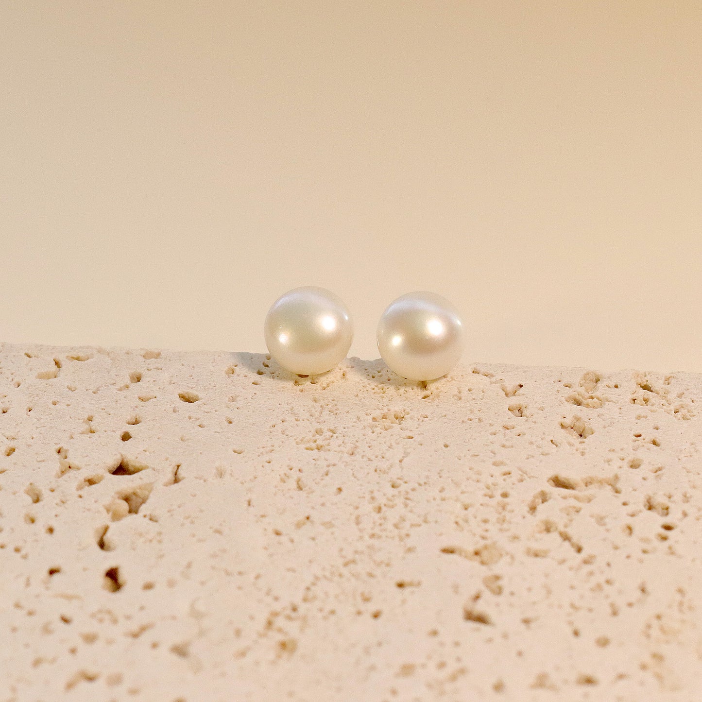 White Freshwater Pearl 10mm Stud Earrings, 925 Sterling Silver, Minimalist Earrings for Daily Wearing