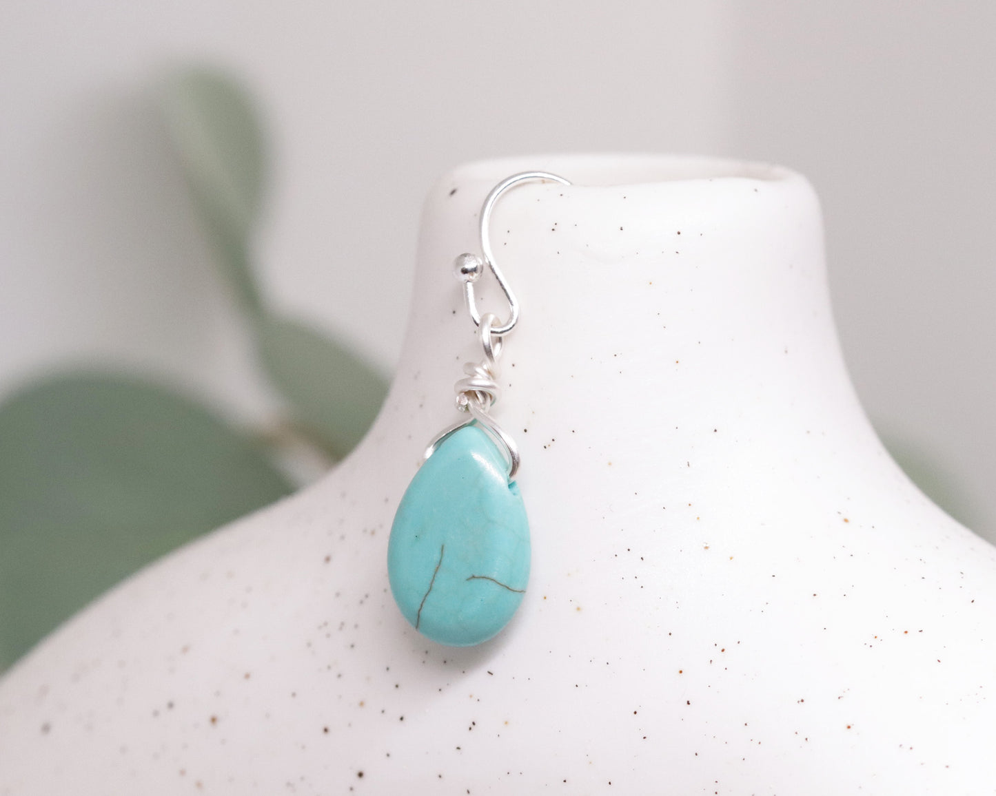 Natural Green Turquoise Teardrop-shaped Drop Earrings, Genuine Gemstones, Daily Earrings