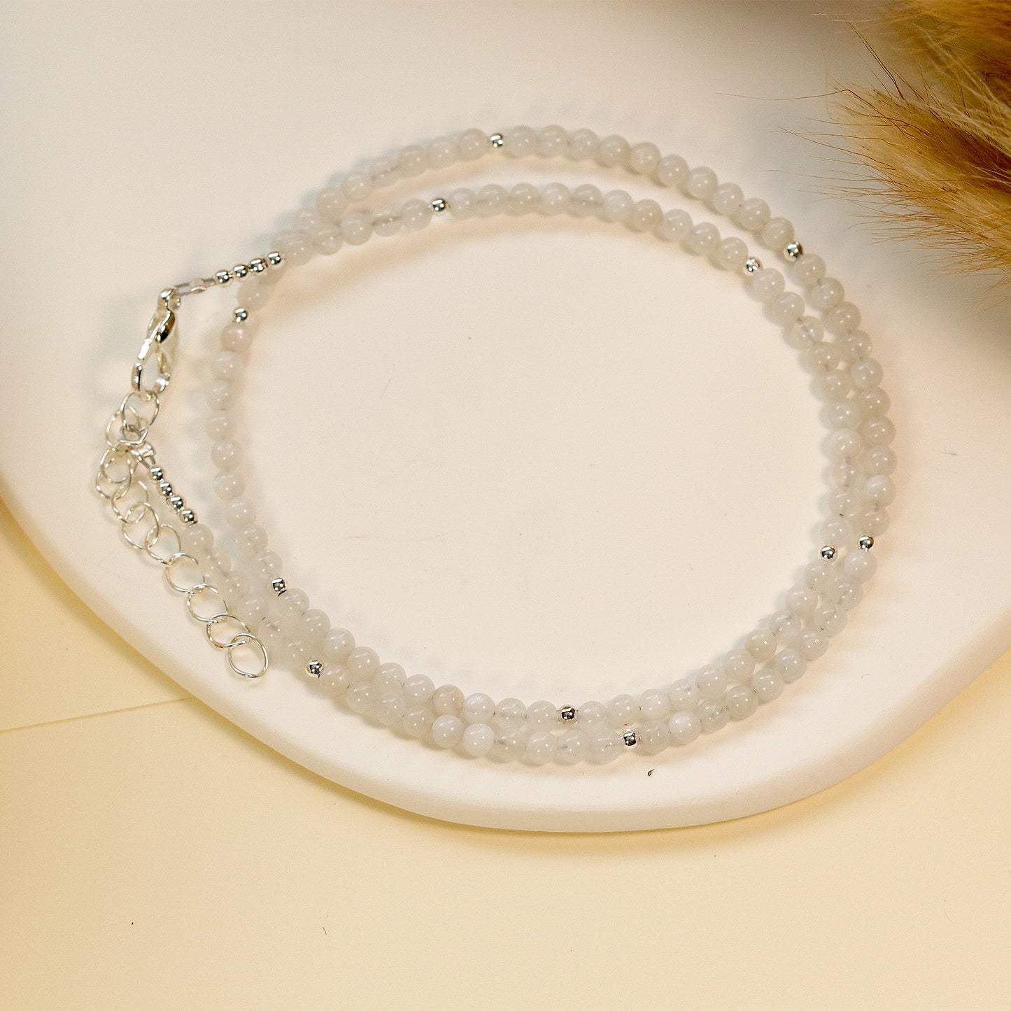 Moonstone 3mm Round Beaded Choker, Bracelet, Natural Gemstones