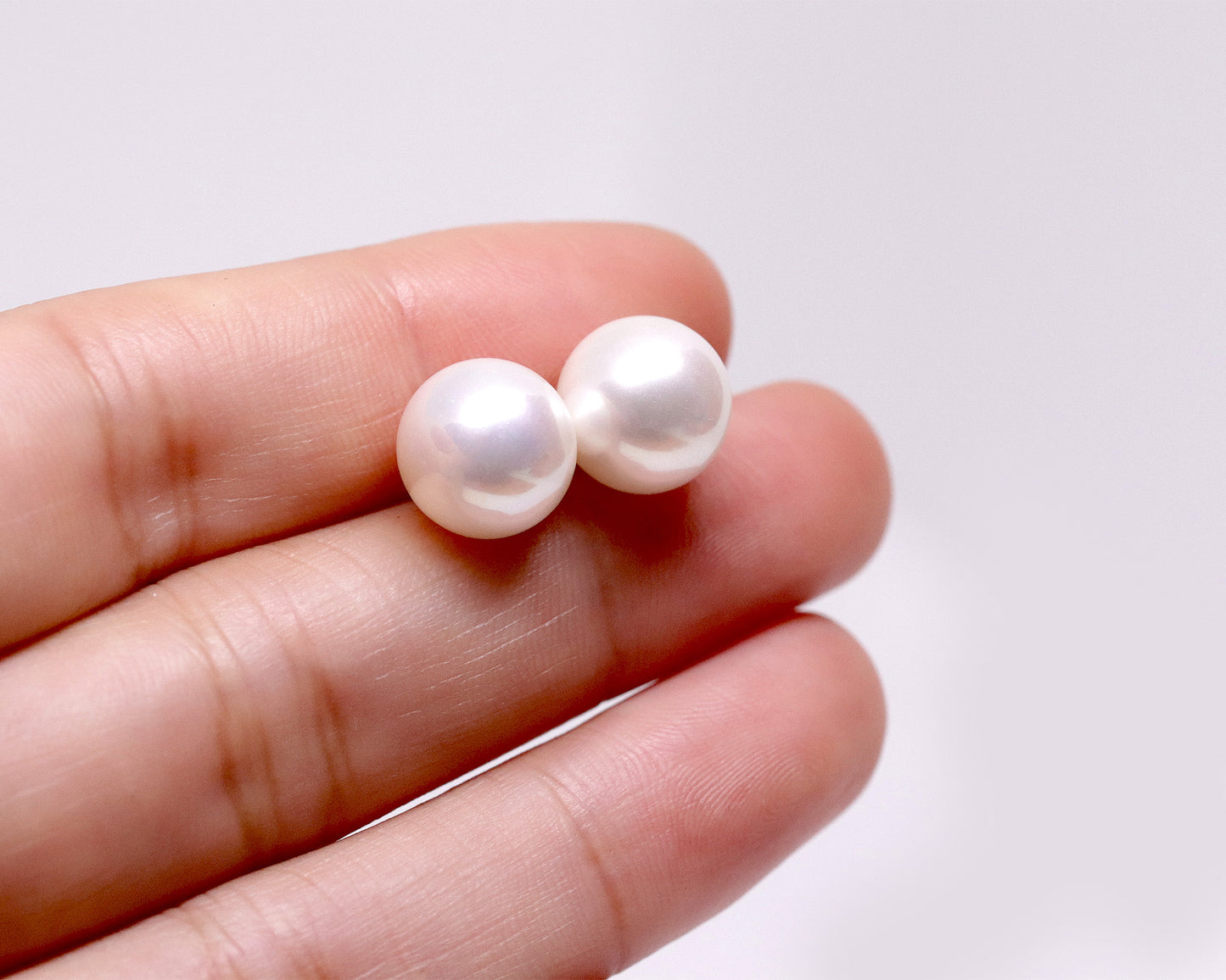 10mm Mother of Pearl Round Pearl Earrings, Large White Pearl Studs