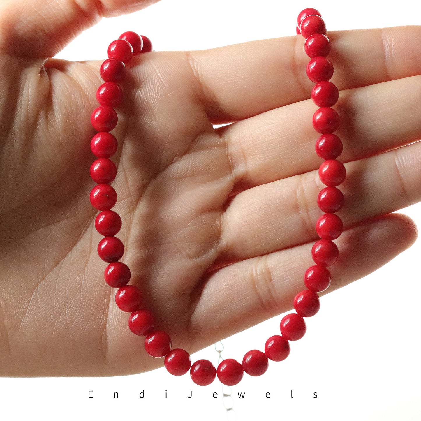 Red Coral 6mm Round Beaded Necklace, Bracelet, Natural Gemstones