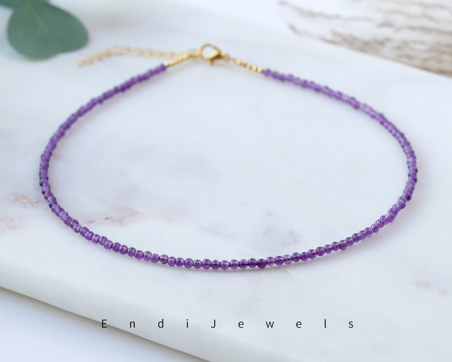 Amethyst 3mm Round Beaded Choker, Bracelet, Natural Purple Gemstones