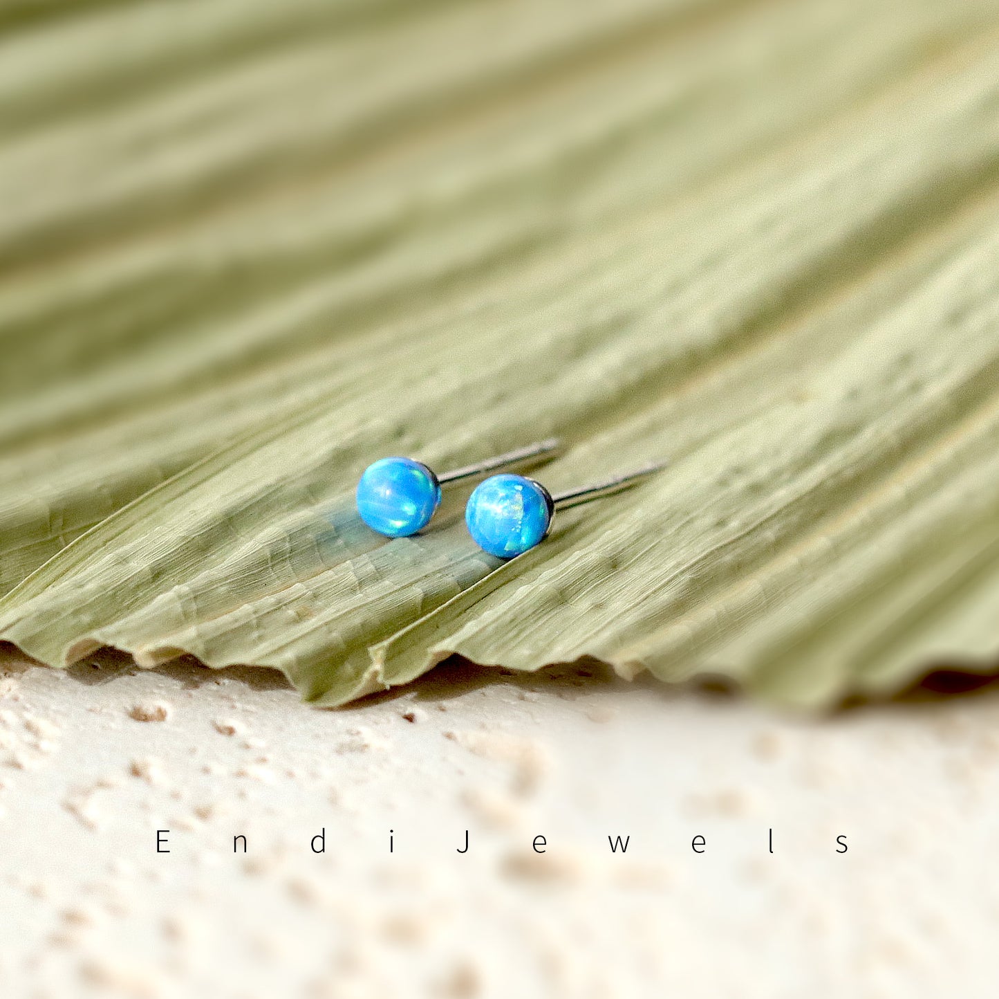 Blue Opal Tiny 3mm Beaded Stud Earring, Natural Gemstones, 925 Sterling Silver, Minimalist Style