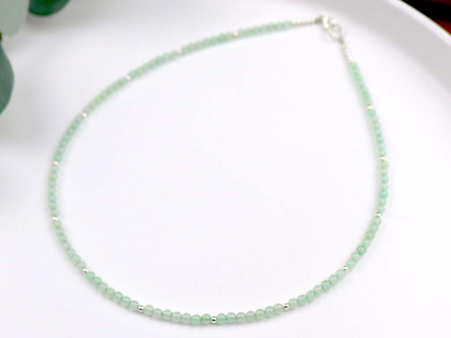 Green Aventurine 3mm Round Beaded Choker, Bracelet, Natural Gemstones