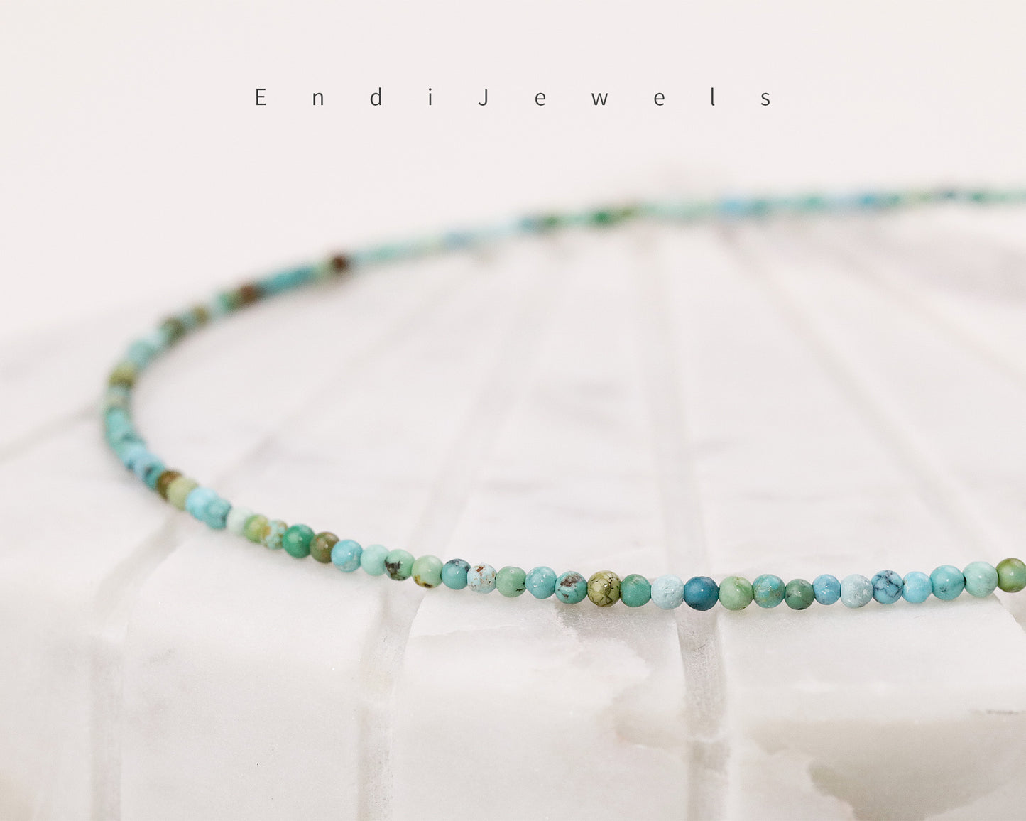 Hubei Turquoise 2mm Round Beaded Choker, Natural Gemstones