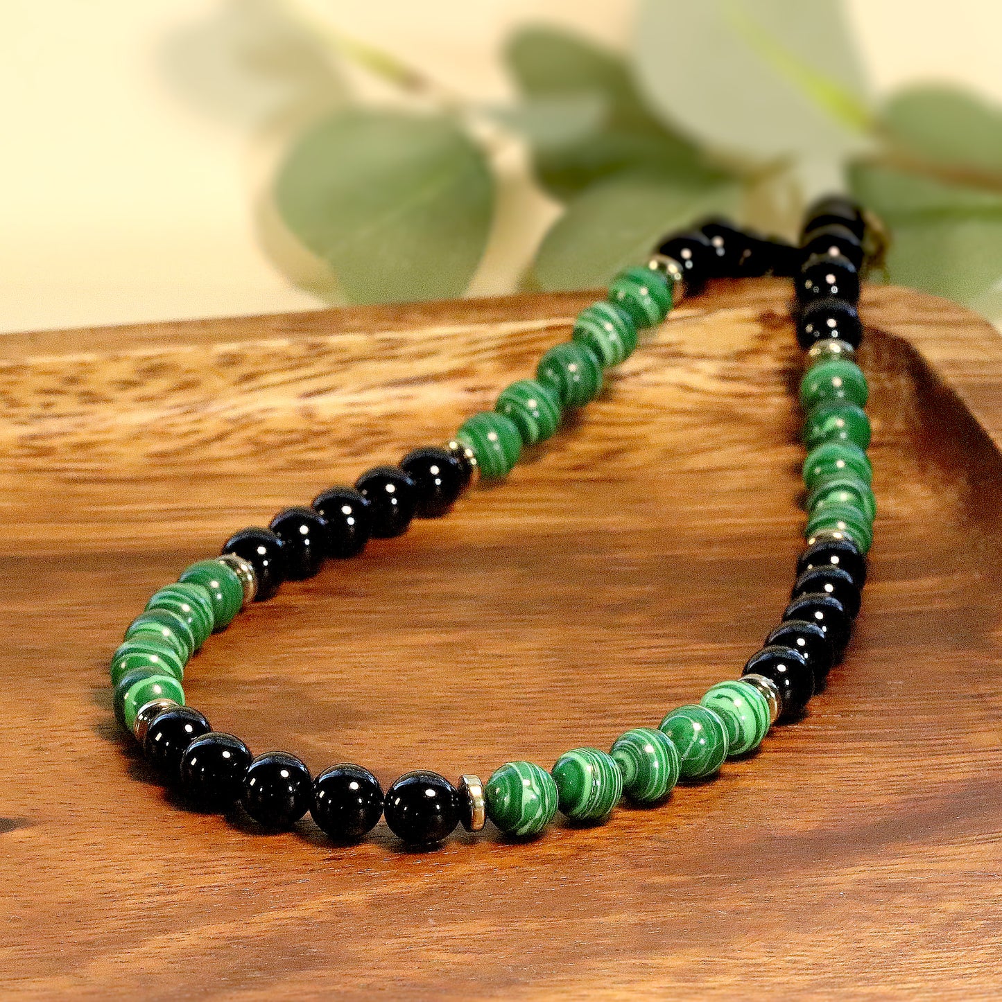 Malachite and Black Onyx 7mm Beaded Necklace, Bracelet, Natural Gemstones