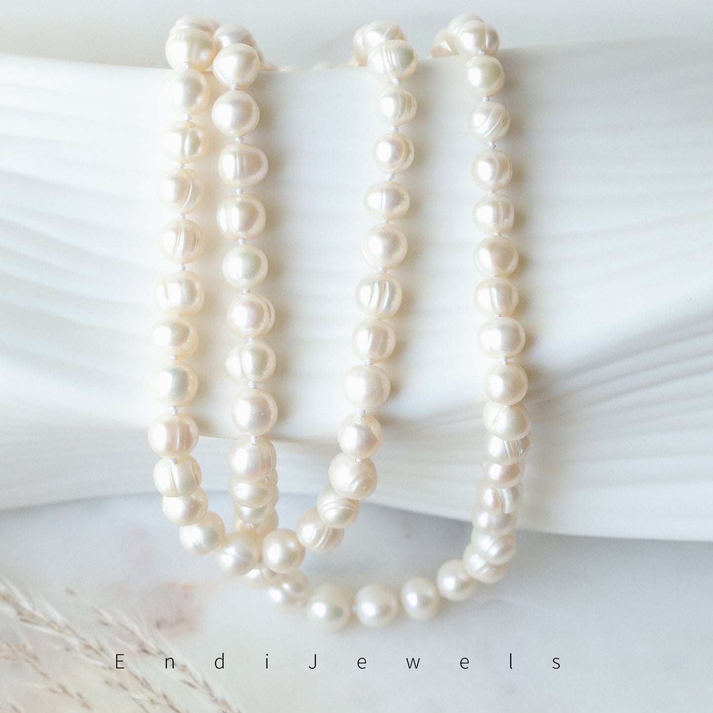 White Freshwater Pearl Long Necklace, Real Pearls