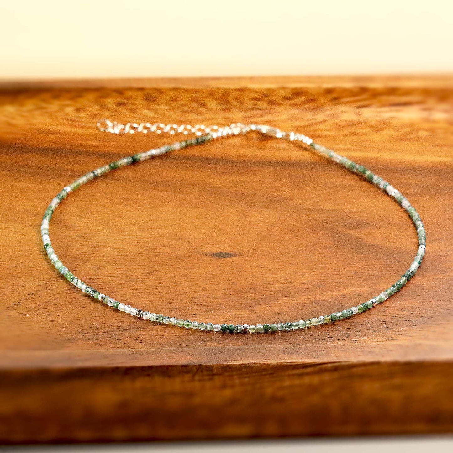 Moss Agate 2mm Round Beaded Choker, Bracelet, Natural Gemstones