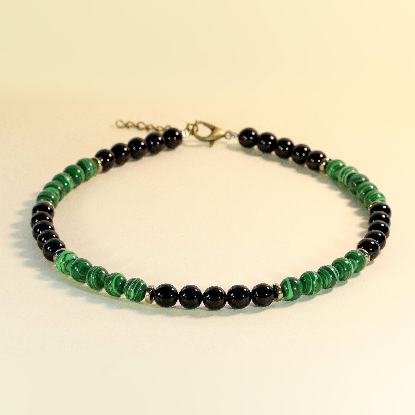 Malachite and Black Onyx 7mm Beaded Necklace, Bracelet, Natural Gemstones