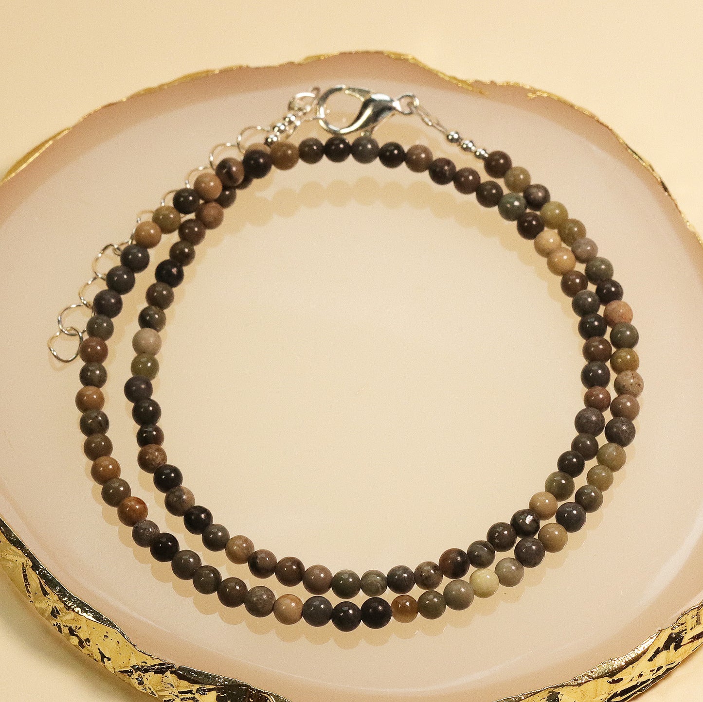 Picasso Jasper 3mm Round Beaded Choker, Bracelet, Natural Gemstones