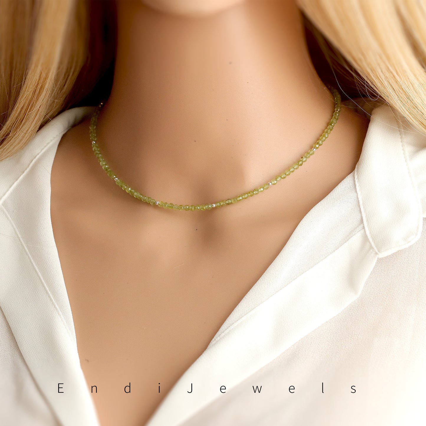 Peridot 3mm Faceted Beaded Choker, Bracelet, Natural Gemstones