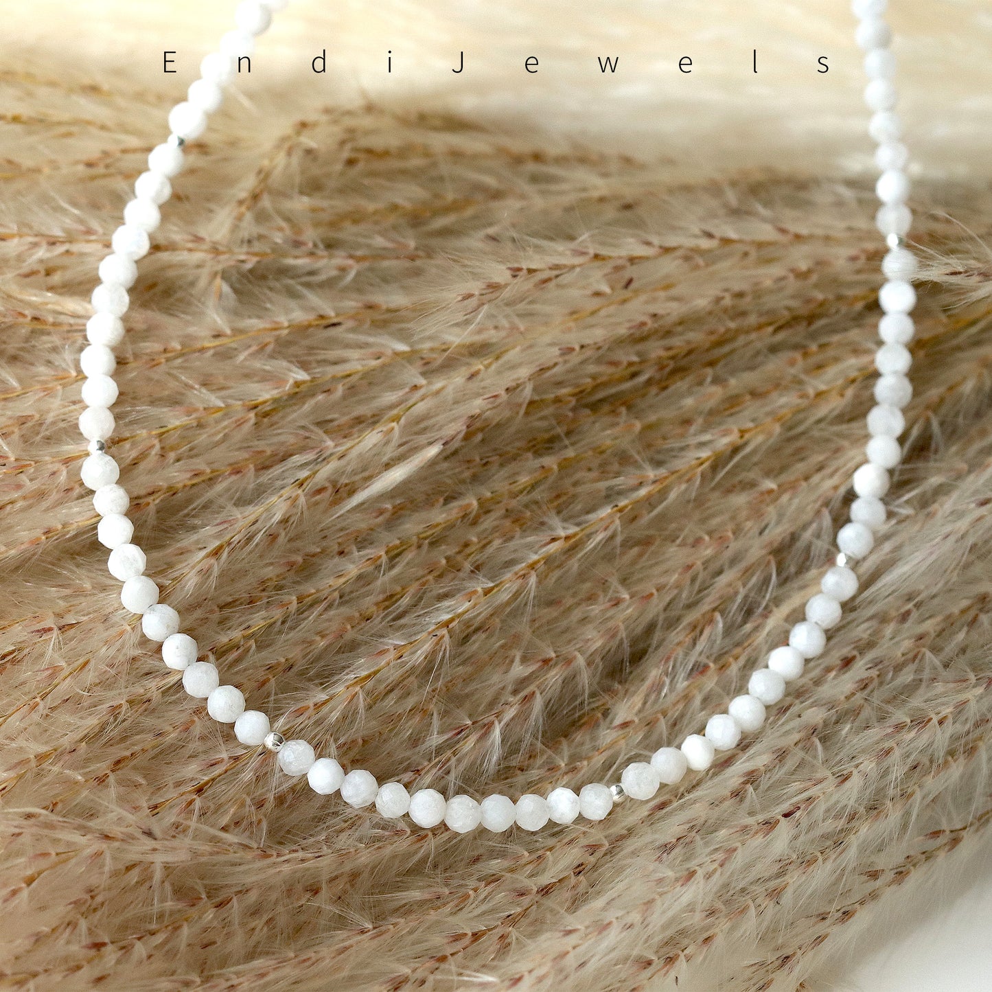 Moonstone 3mm Faceted Beaded Choker, Bracelet, Natural Gemstones