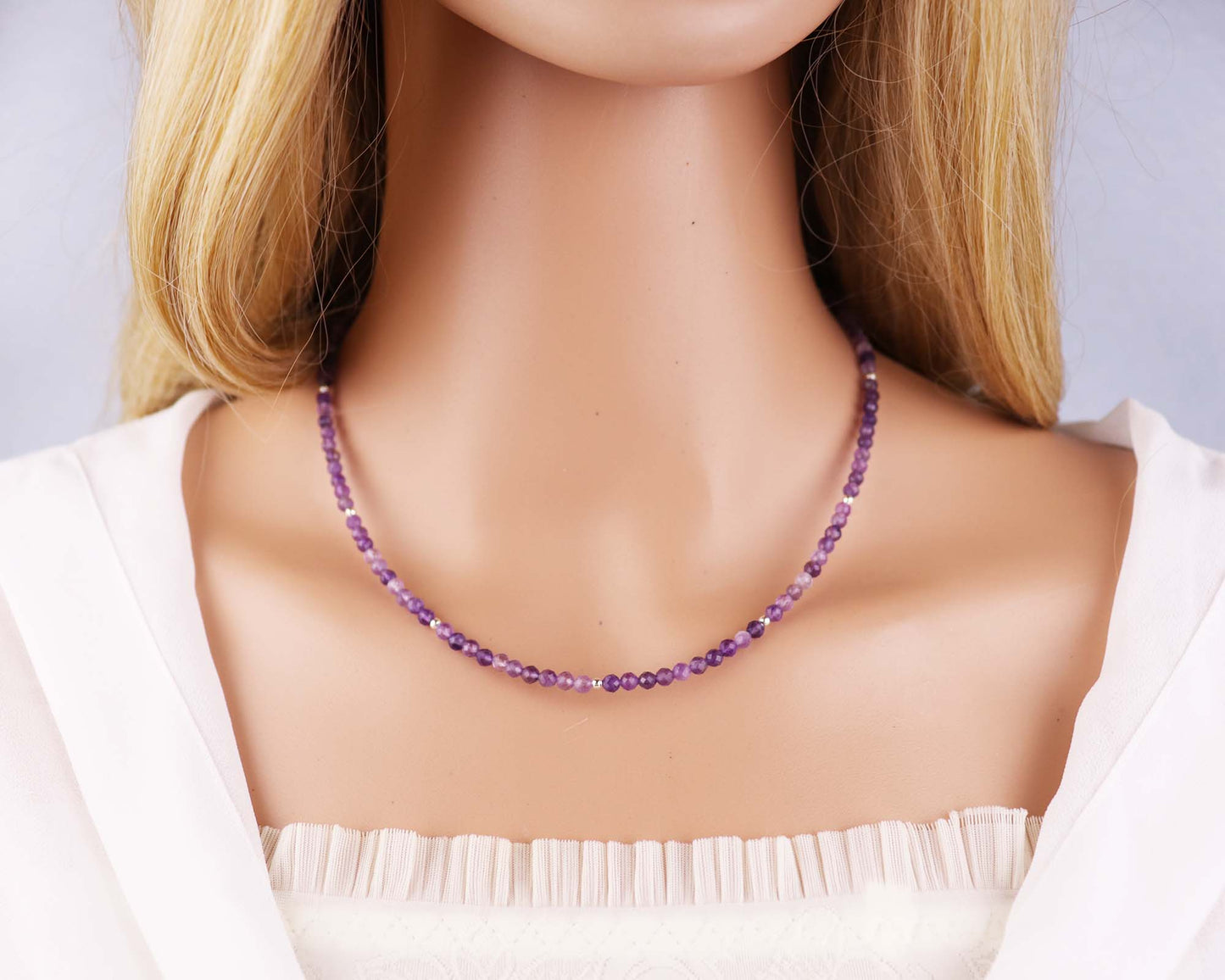 Amethyst 3mm Faceted Beaded Choker, Bracelet, Natural Gemstones