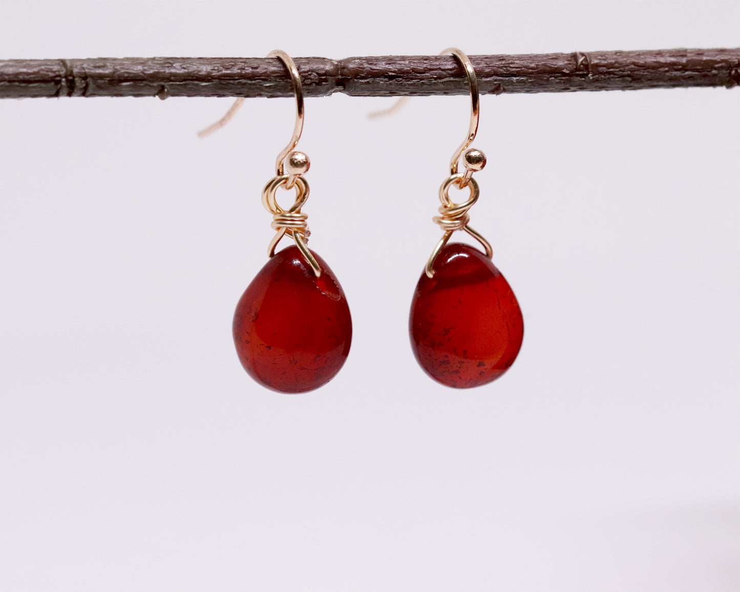 Natural Red Carnelian Teardrop-Shaped Drop Earrings, Genuine Gemstone Handmade Earrings