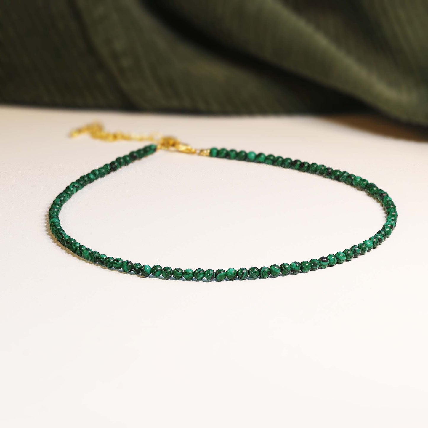 Malachite 3mm Round Beaded Choker, Bracelet