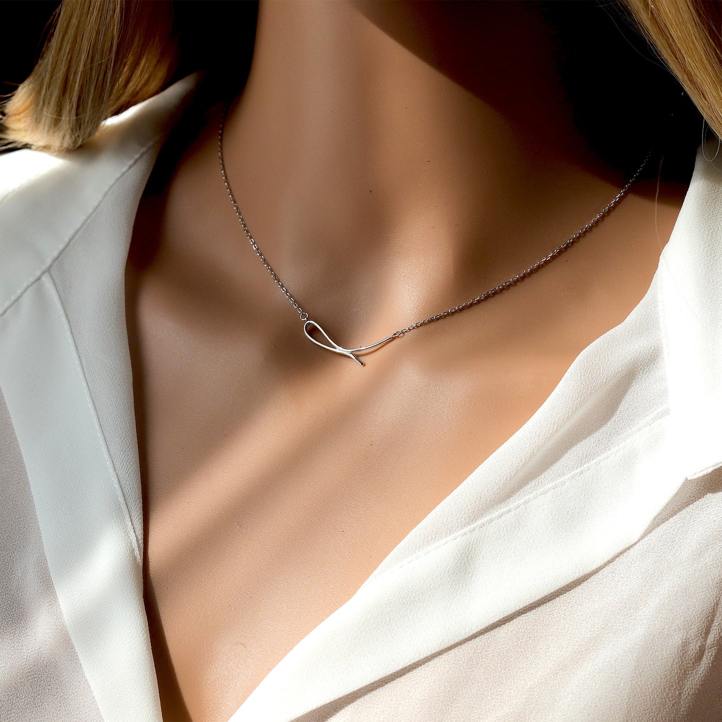 Dainty Silver Chain Choker, Minimalist Style, Geometric Design 925 Sterling Silver Chain Necklace