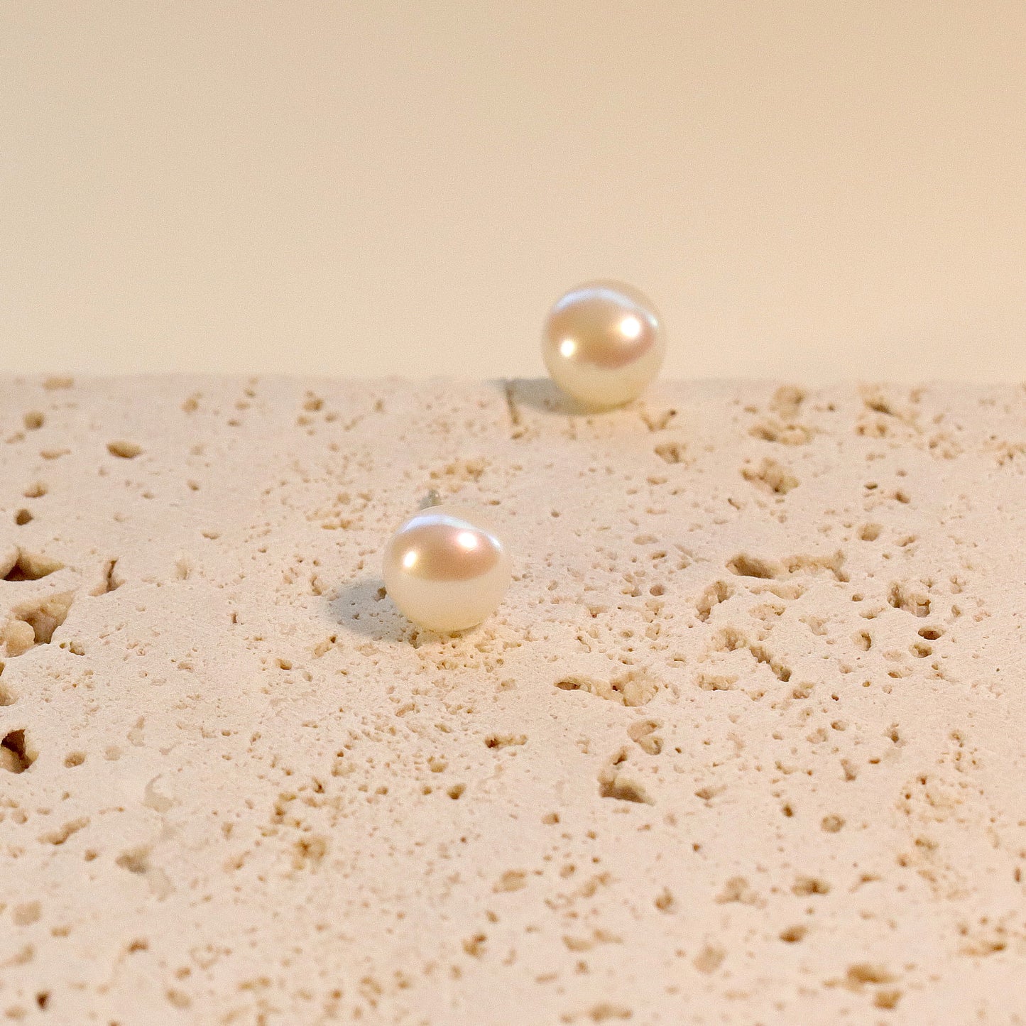 White Freshwater Pearl 8mm Beaded Studs, Minimalist Earrings for Daily Wearings, 925 Sterling Silver