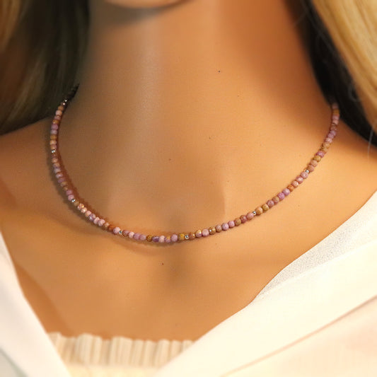 Pink Mica 3mm Faceted Beaded Choker, Bracelet, Natural Gemstones