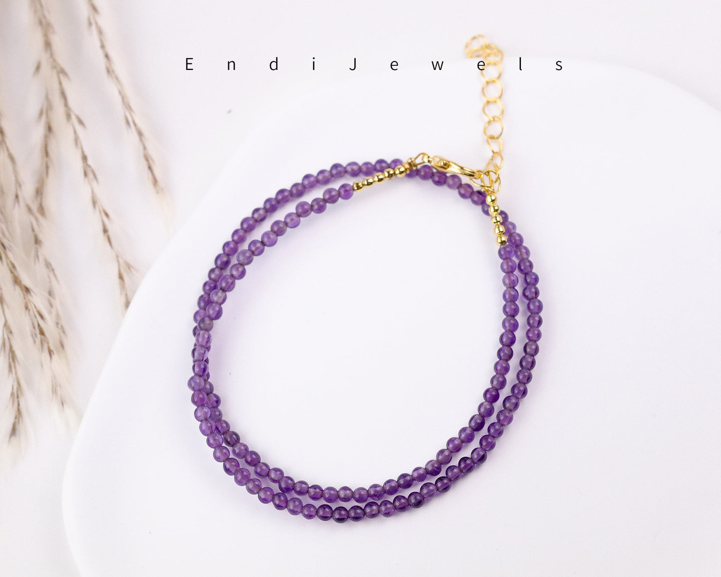 Amethyst 3mm Round Beaded Choker, Bracelet, Natural Purple Gemstones