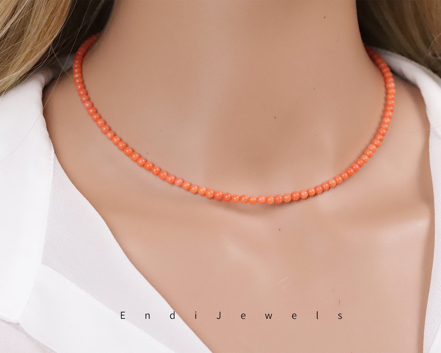 Pink Coral 3mm Round Beaded Choker, Bracelet, Natural Coral Gemstone Beads