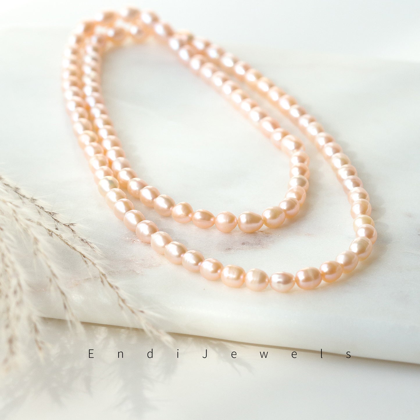 Pink Freshwater 5mm Oval-shaped Beaded Long Necklace, Real Pearls