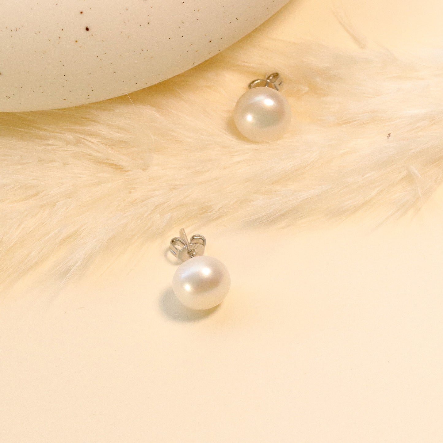 White Freshwater Pearl 10mm Stud Earrings, 925 Sterling Silver, Minimalist Earrings for Daily Wearing