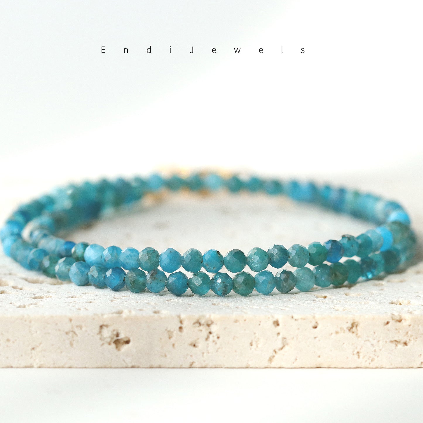 Apatite 3mm Faceted Beaded Choker, Bracelet, Natural Gemstones