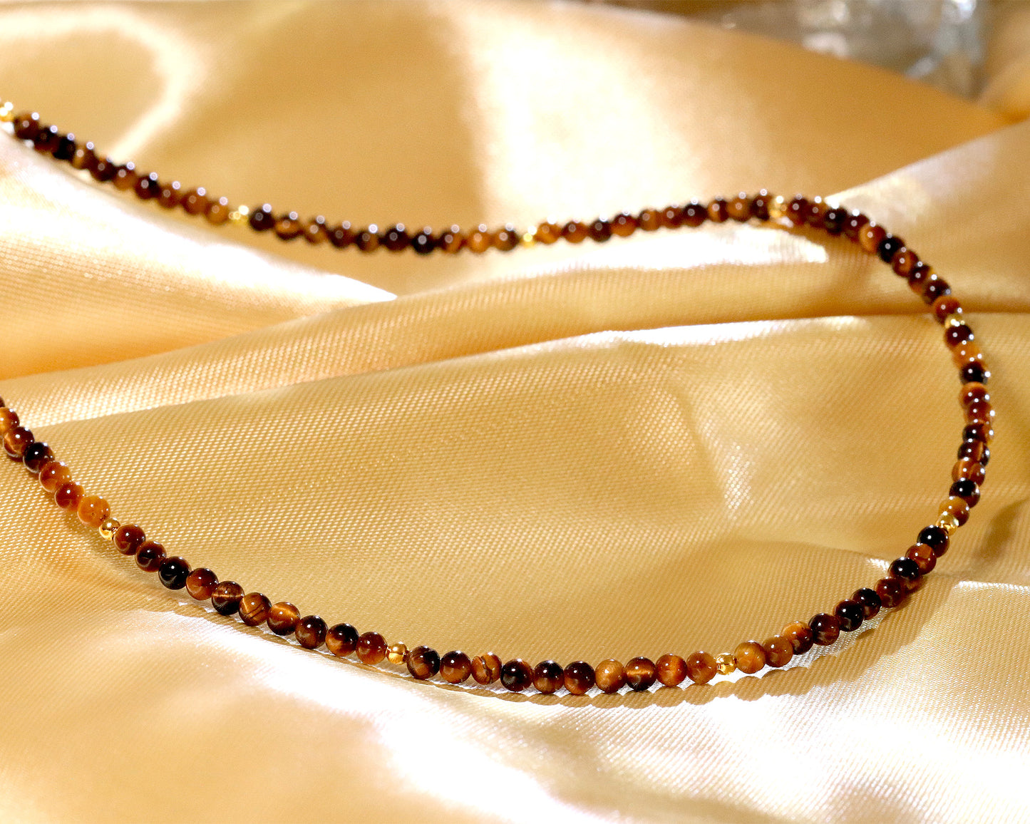 Tiger's Eye 3mm Round Beaded Choker, Bracelet, Natural Gemstones