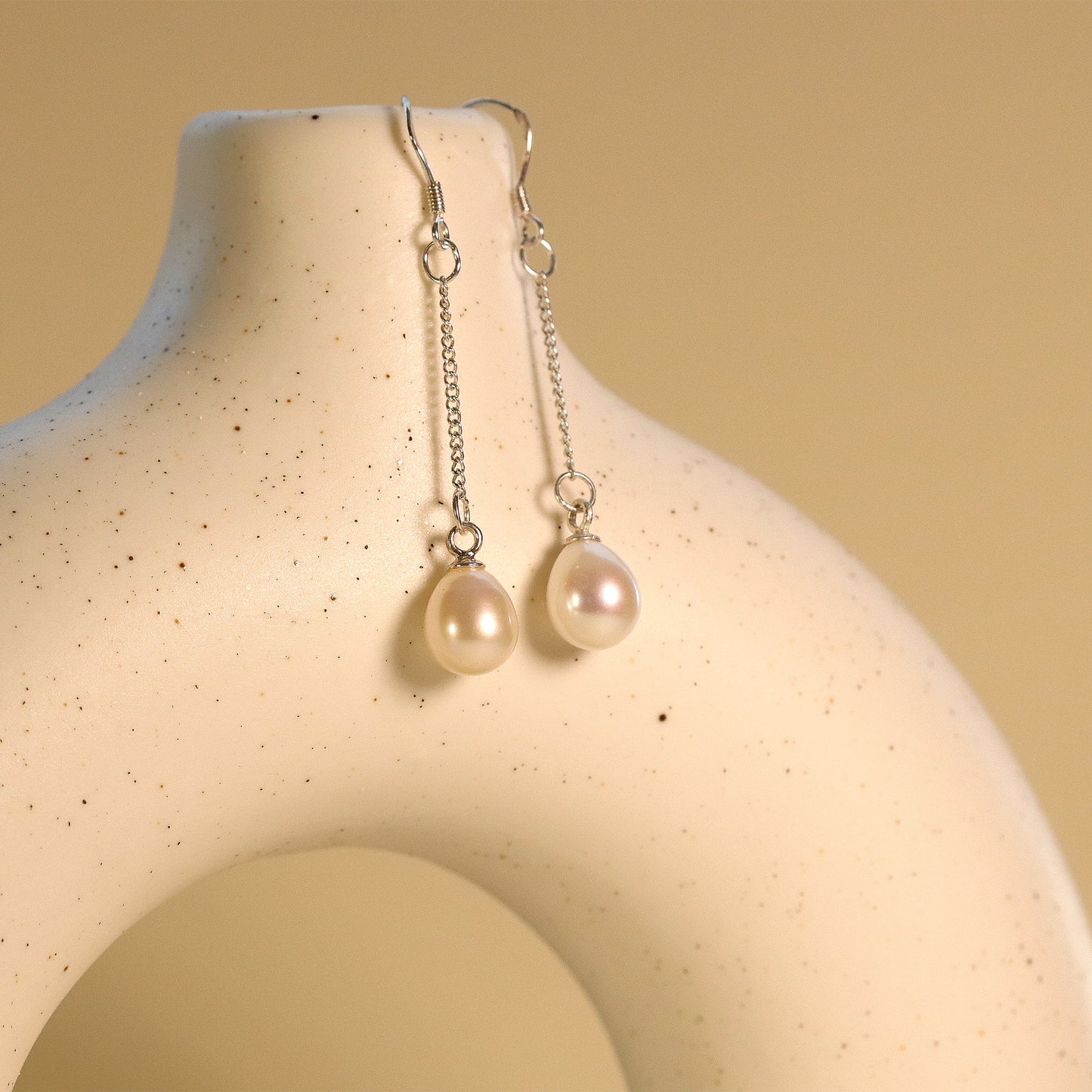 White Freshwater Pearl 8mm Oval-shaped Drop Dangle Earrings, 925 Sterling Silver, Daily Wearing