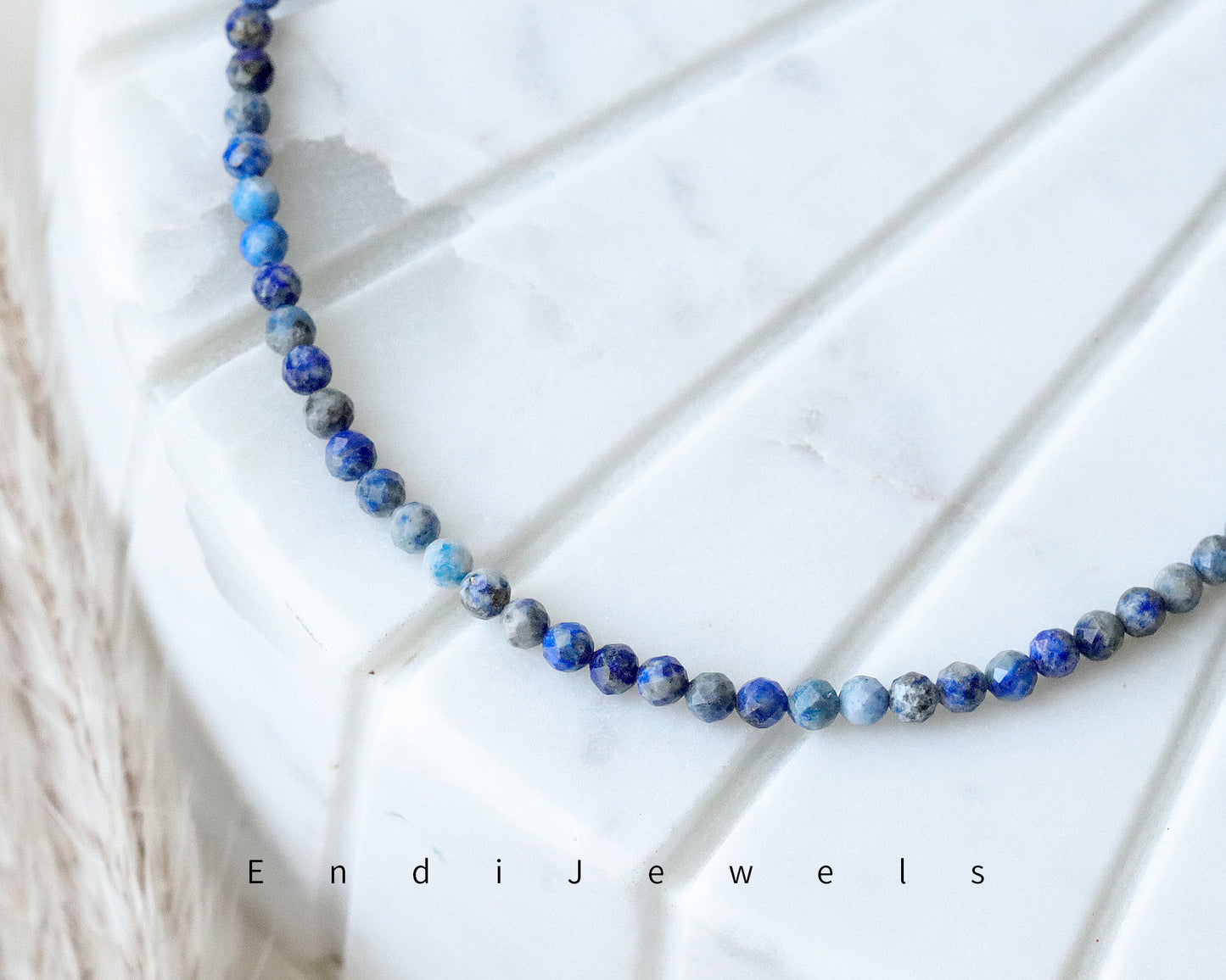 Lapis Lazuli 3mm Faceted Beaded Choker, Bracelet, Natural Gemstones, Lapis Lazuli AB Beads